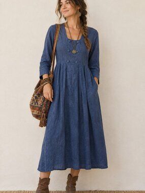 Vintage Biya Rated R Linen Navy Dress Medium